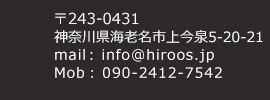 〒243-0431 神奈川県海老名市上今泉5-20-21　mail:info@hiroos.jp　MOB:090-2412-7542